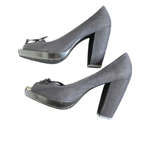 Coach Corey Black Peep Toe Bow 4" Block Heels Pumps Size 8.5B - Picture 8 of 12